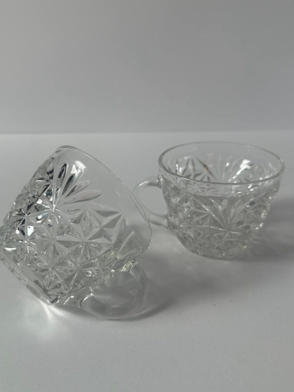 Vintage Pressed Glass Daisy & Button Tea Cups Set of 2